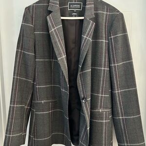 Le Chateau Charcoal and Burgundy Plaid Jacket